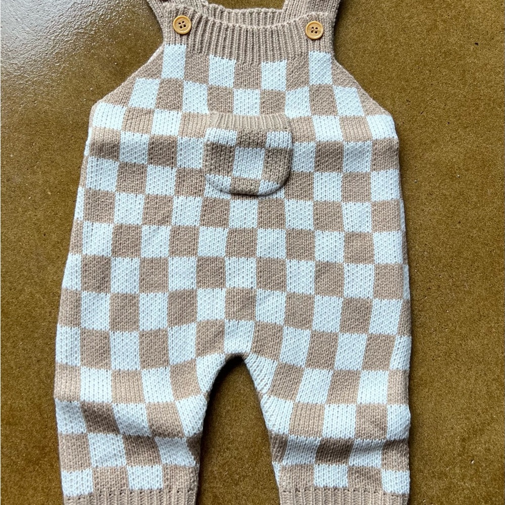 Checkered Unisex Knit Overalls for infants